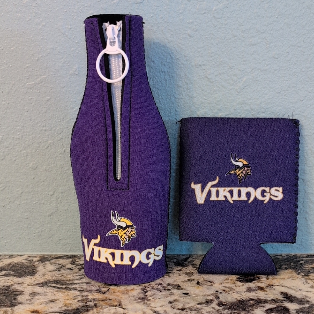 Vikings Purple Bottle and Can Cooler Set